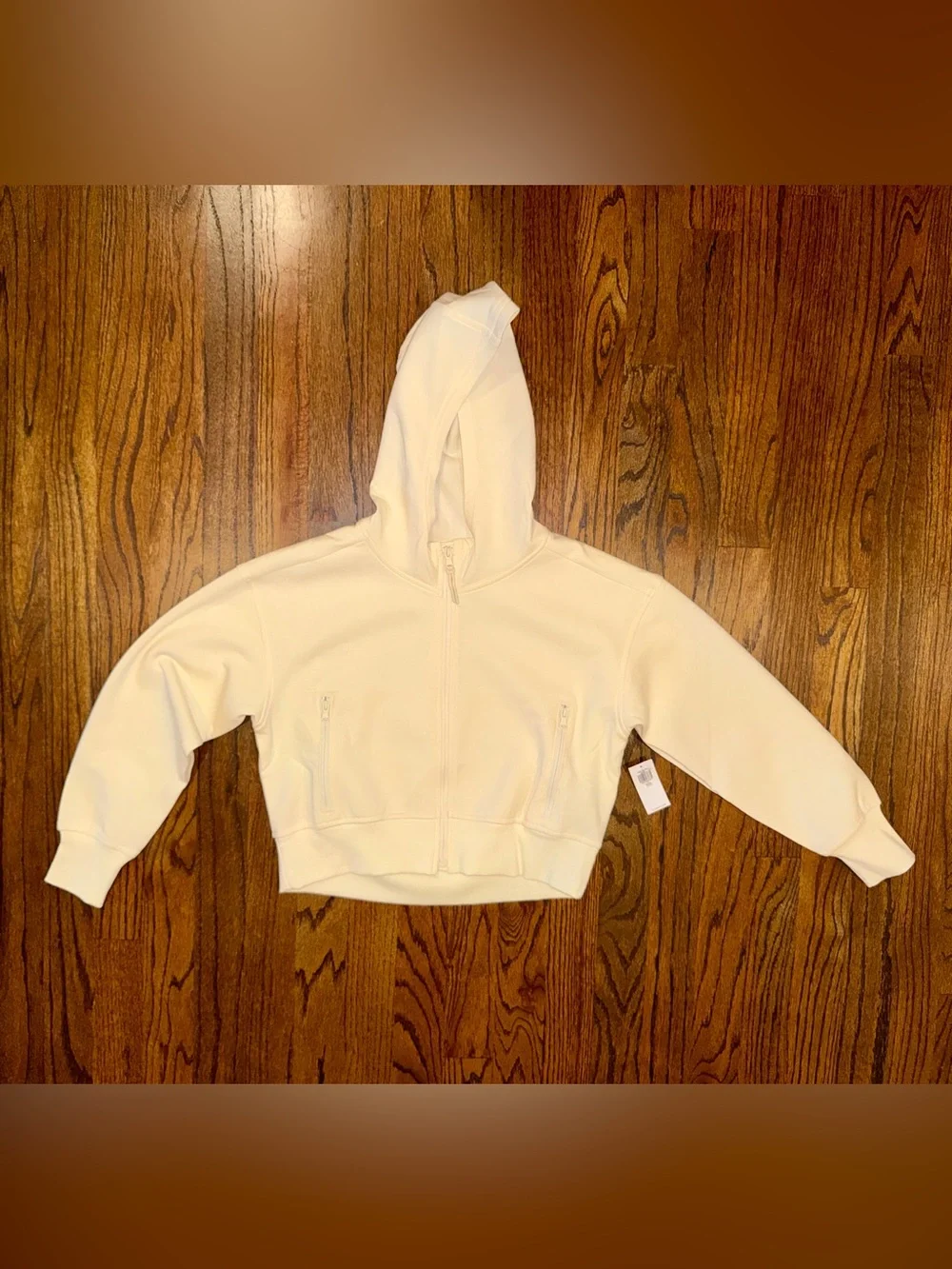Active dynamic lightweight fleece girls size 8 medium soft zip up NWT hood cream